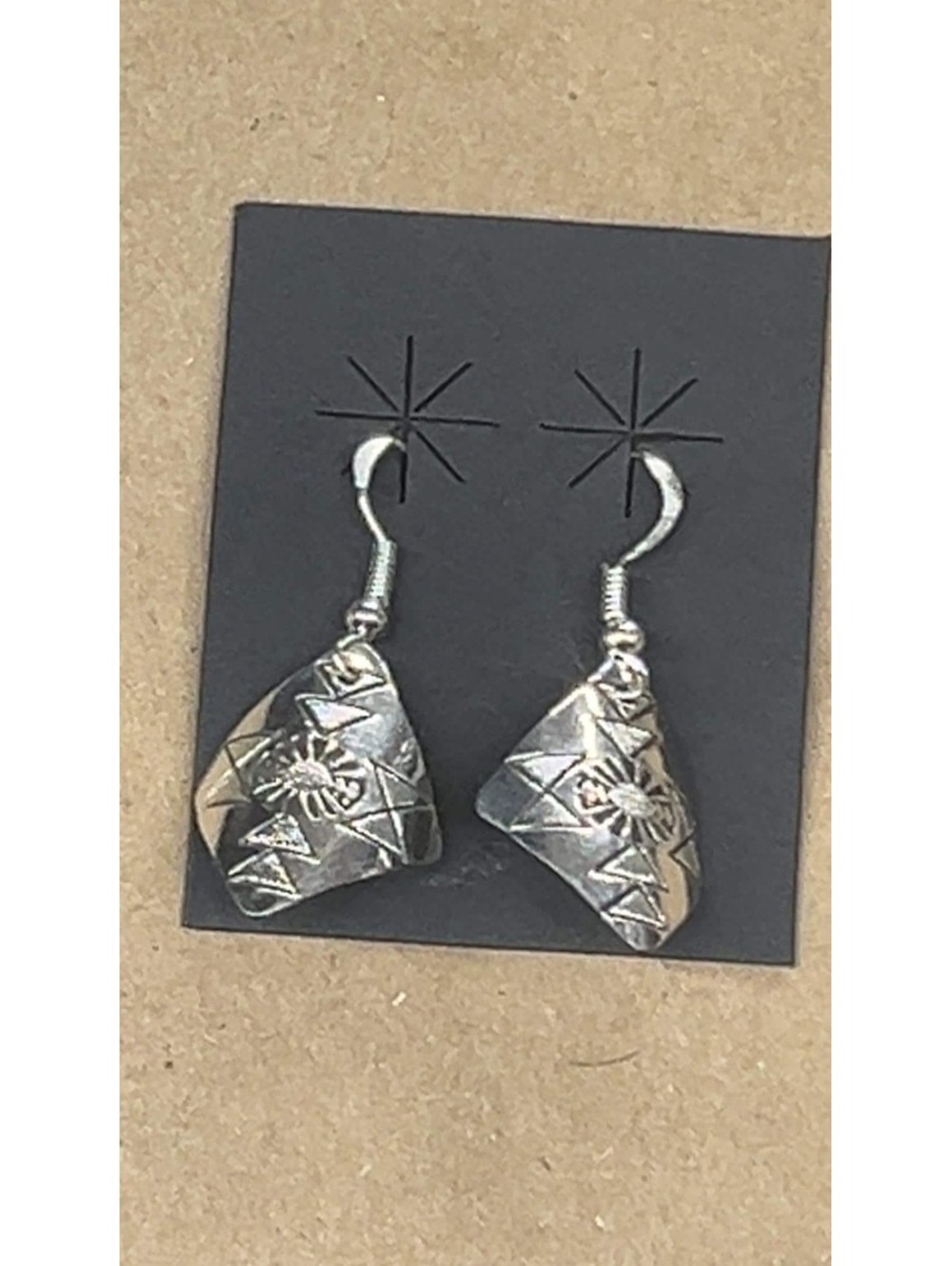 Native American Navajo handmade sterling silver design dangle earrings -Shirley